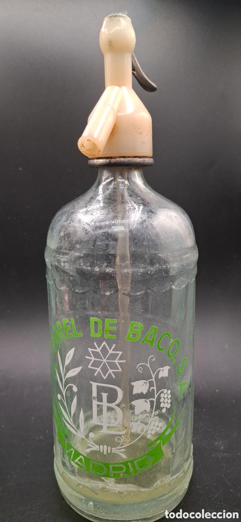 Botellas antiguas: Sif&oacute;n el laurel de Baco S.A. Madrid. - Foto 1