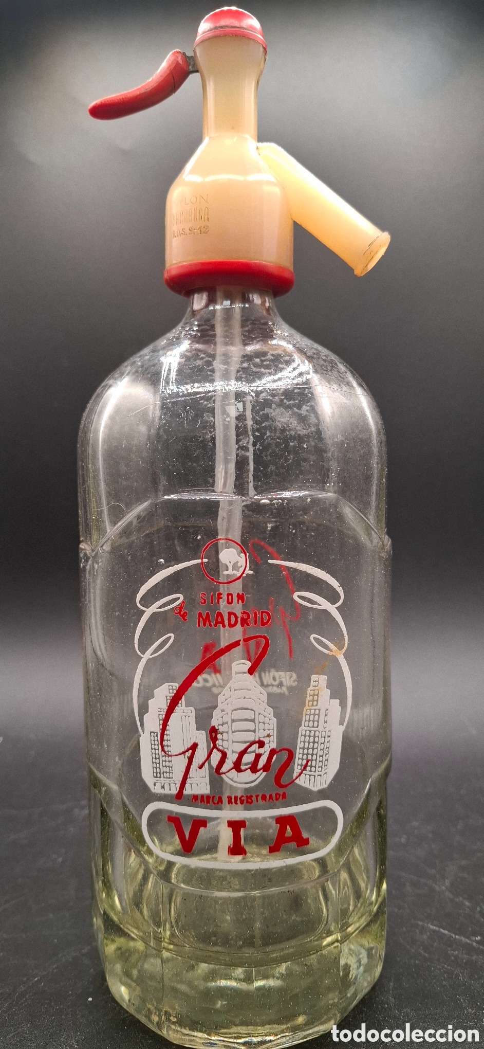 Botellas antiguas: Botella sif&oacute;n raro. Gran V&iacute;a Madrid - Foto 1