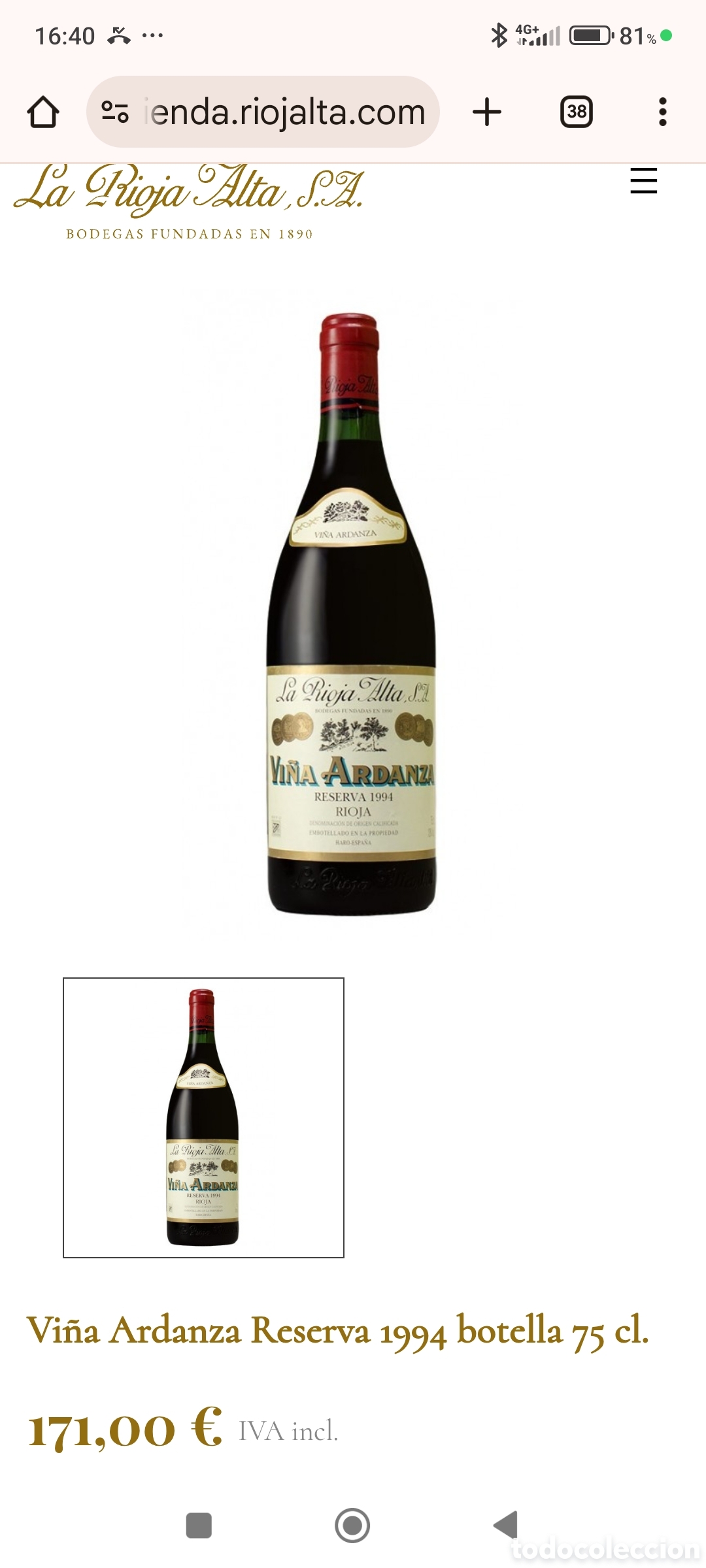 Botellas antiguas: Vi&ntilde;a Ardanza Reserva 1994 - Foto 4