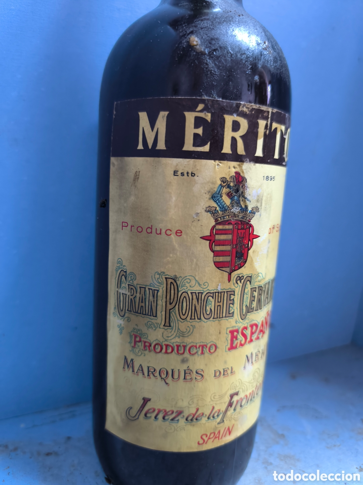 Botellas antiguas: Gran Ponche Cervantes, Marqu&eacute;s del M&eacute;rito - Foto 4