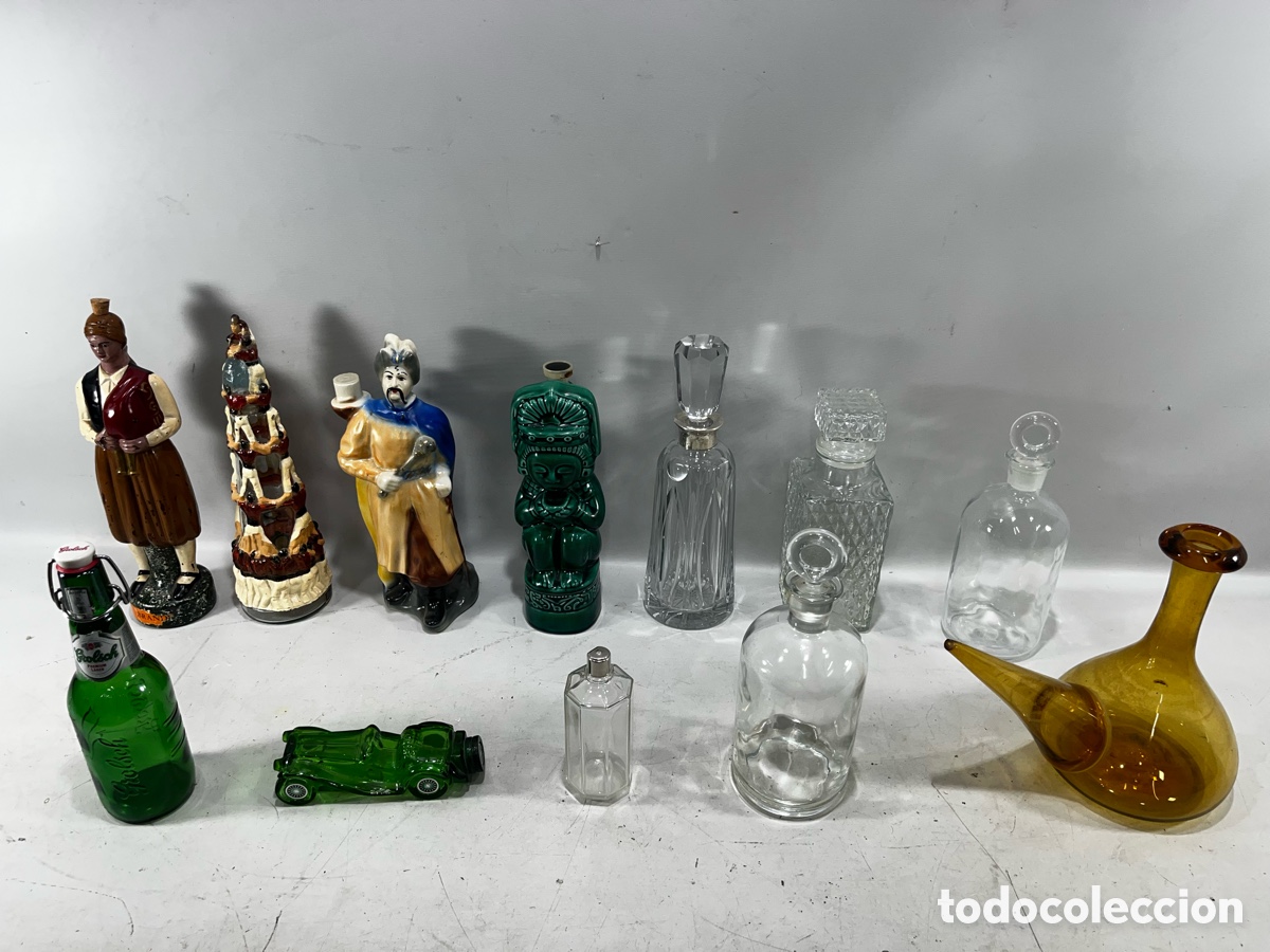 Botellas antiguas: LOTE DE DIFERENTES BOTELLAS DE CRISTAL - Foto 1