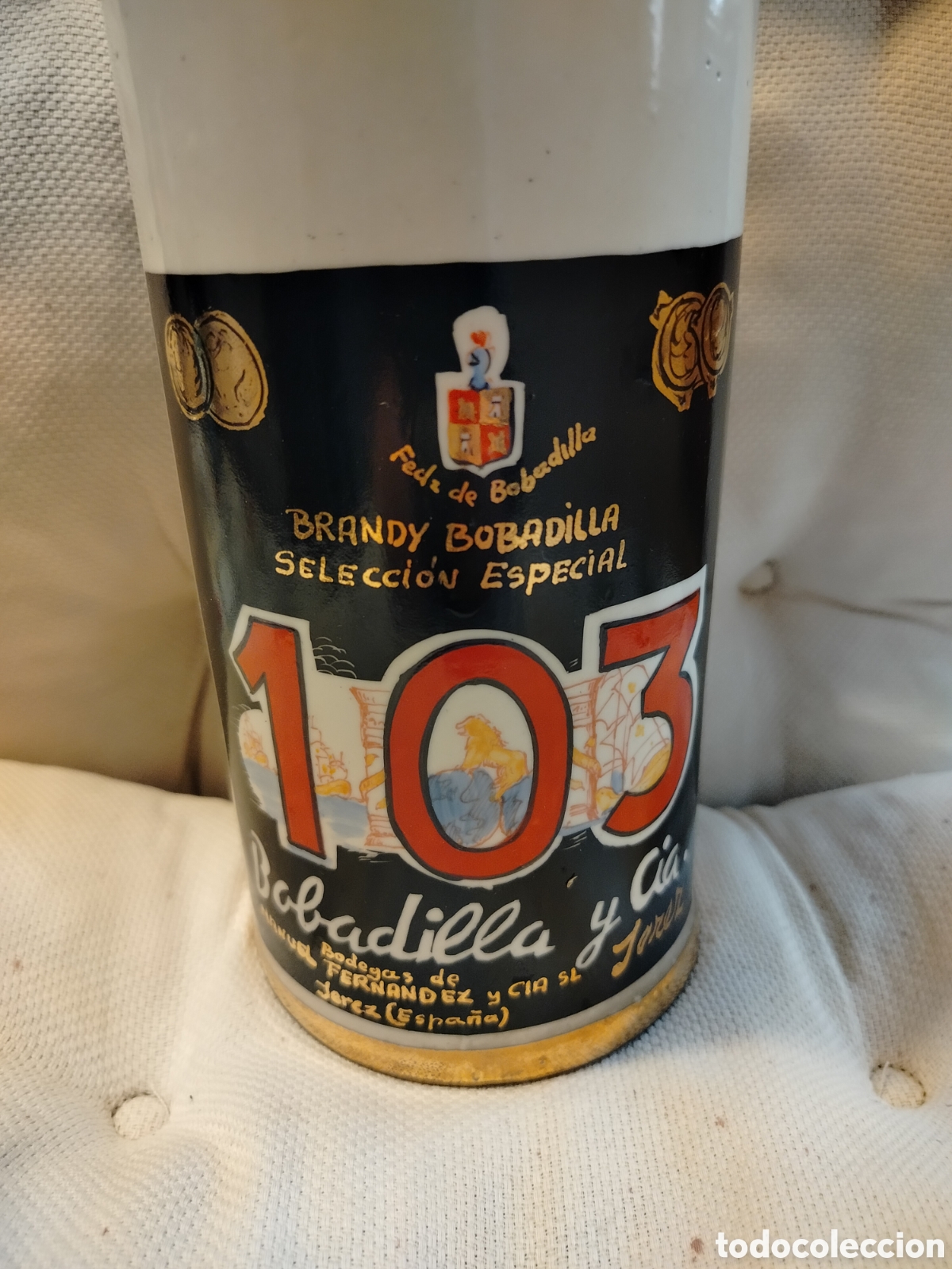 Botellas antiguas: Brandy 103 Botella Cer&aacute;mica - Foto 2