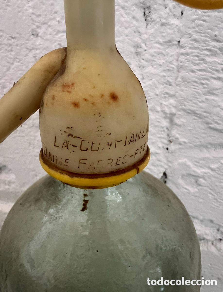 Botellas antiguas: ANTIGUO SIFON DE CRISTAL CON FUNDA - Foto 3