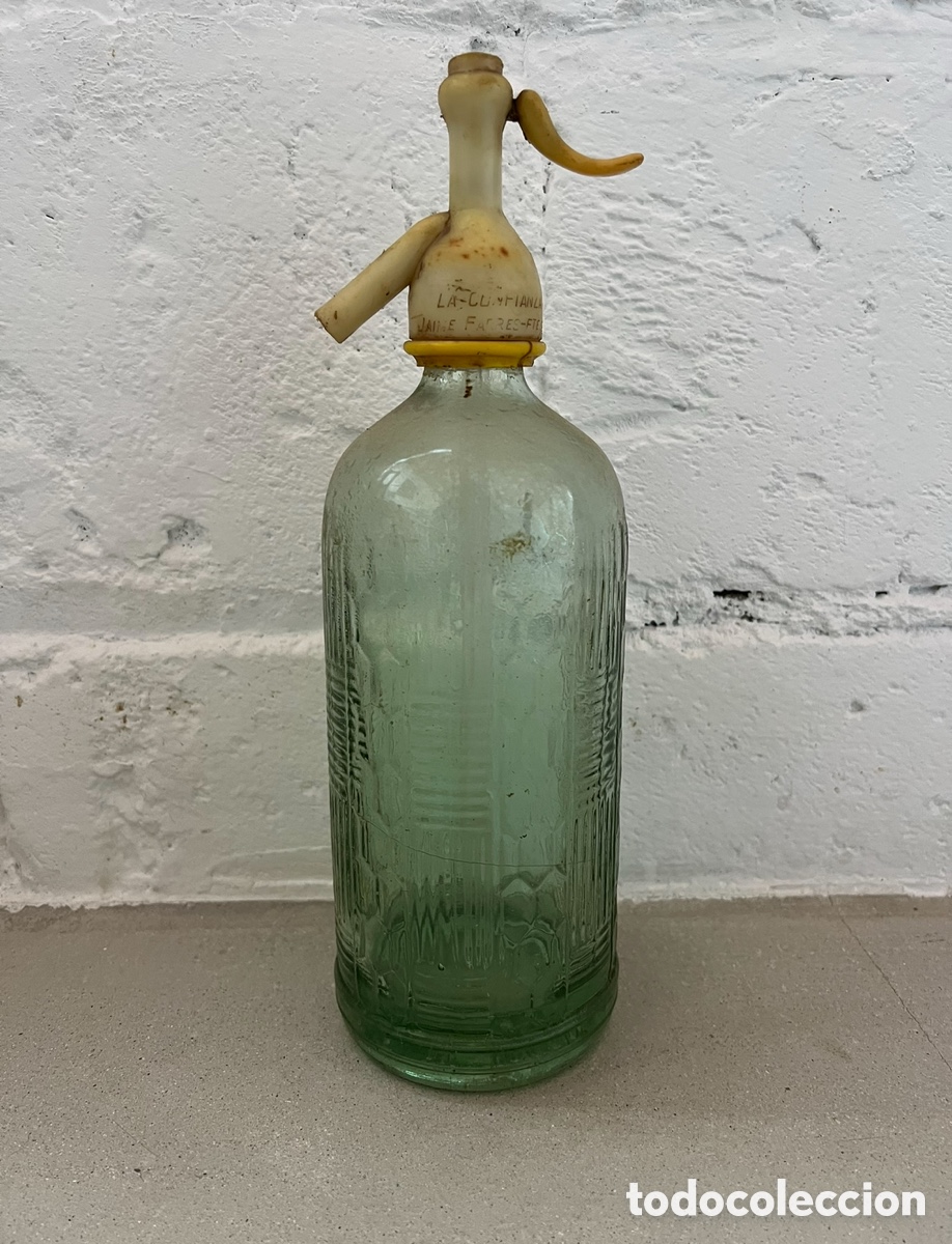Botellas antiguas: ANTIGUO SIFON DE CRISTAL CON FUNDA - Foto 1