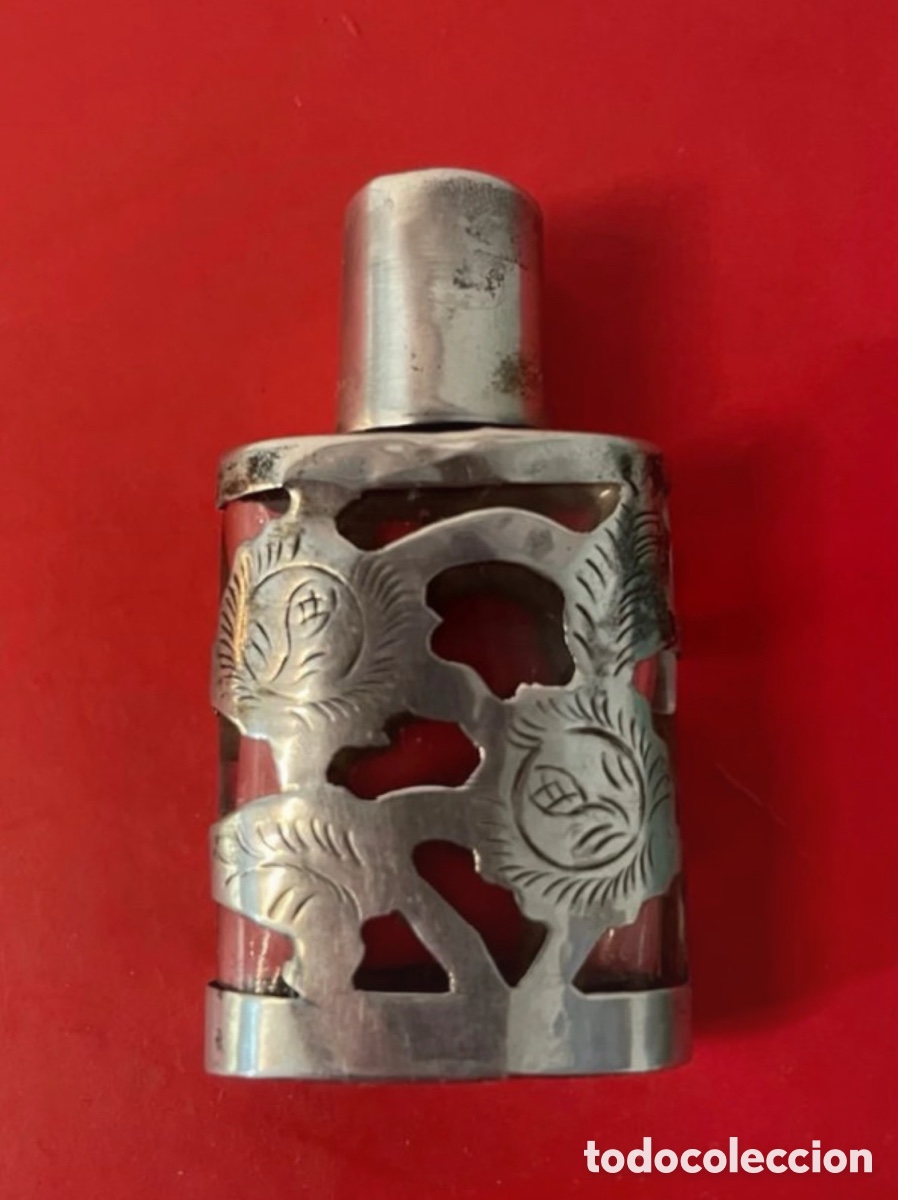 Botellas antiguas: Perfumero antiguo de plata y cristal - Foto 2