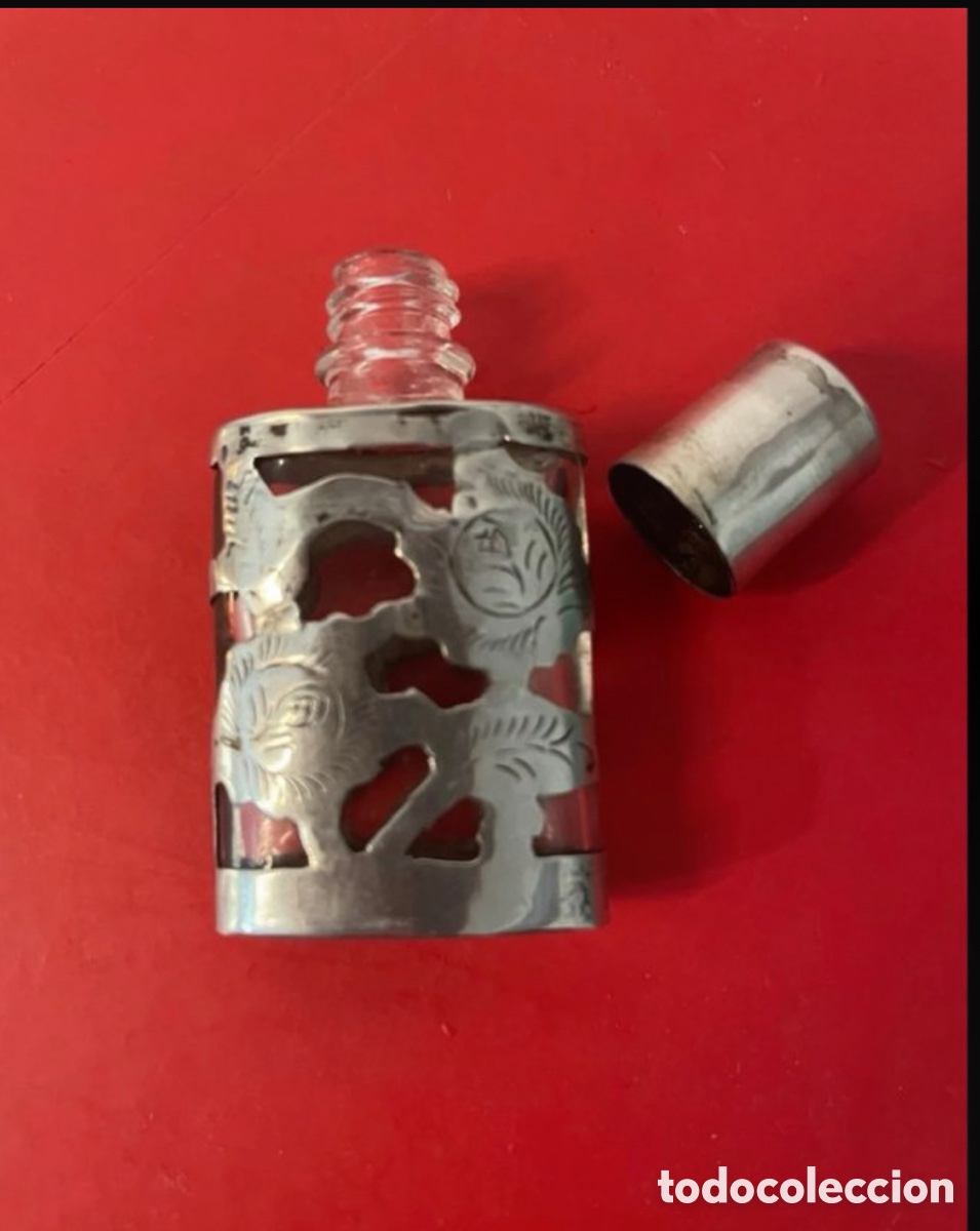 Botellas antiguas: Perfumero antiguo de plata y cristal - Foto 3