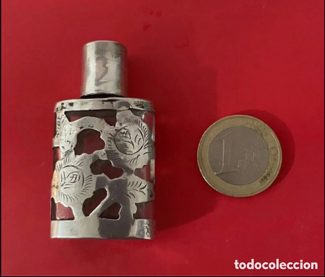 Botellas antiguas: Perfumero antiguo de plata y cristal - Foto 1
