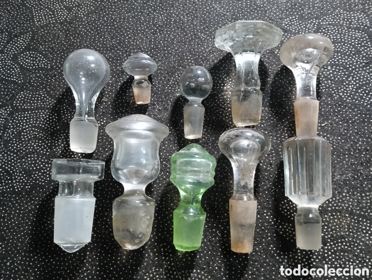 Botellas antiguas: 1890-1930 Conjunto de 10 tapones de cristal, diferentes tama&ntilde;os