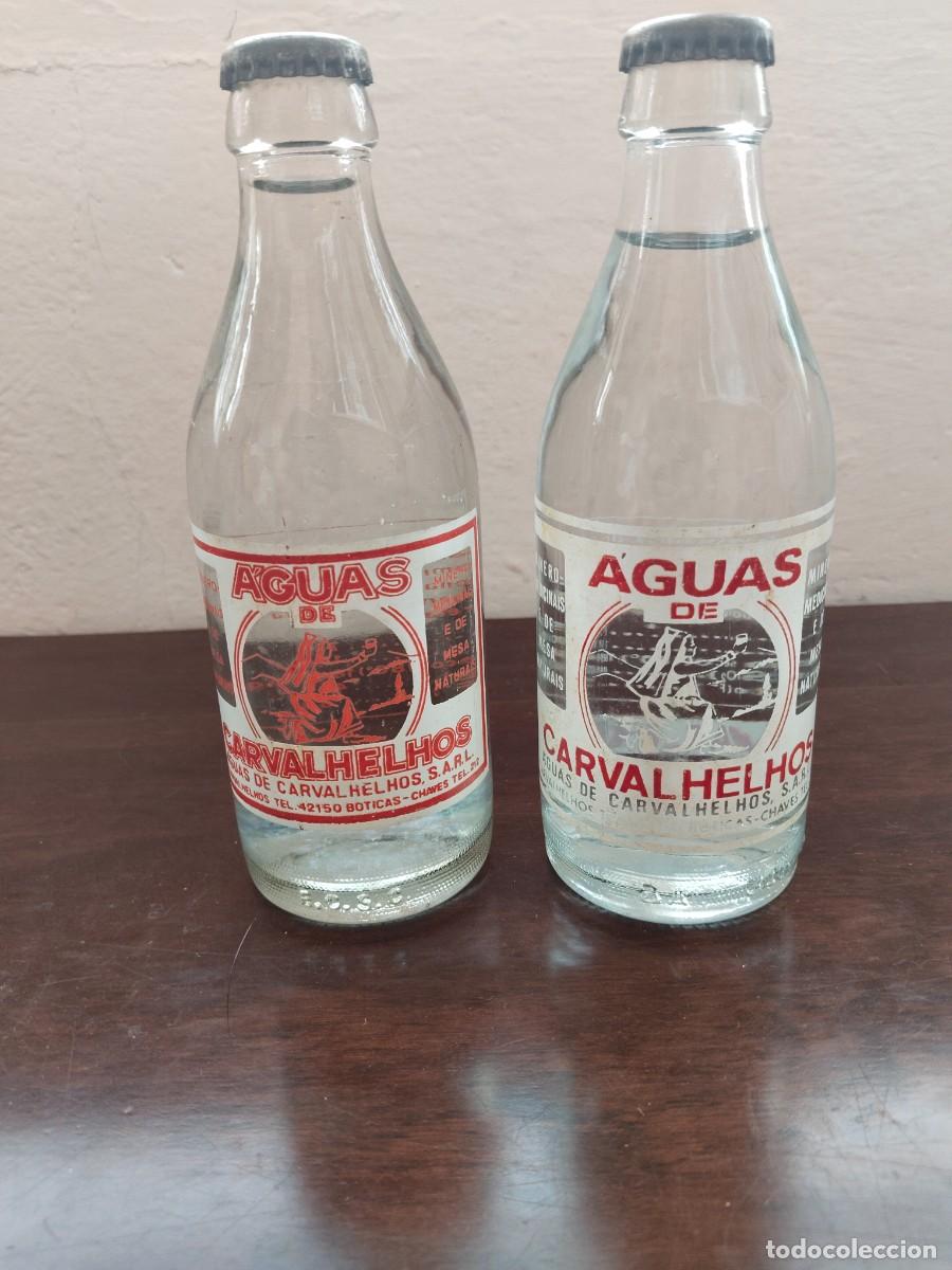 Botellas antiguas: Pareja de antiguas botellas serigrafiadas Aguas de Carvalhelhos, Portugal .