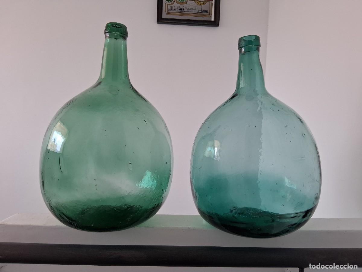 Botellas antiguas: 2 garrafas botella damajuana de cristal marca Barcelona y vilella