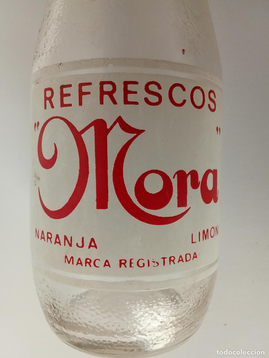 Botellas antiguas: Botella refrescos Mora naranja y lim&oacute;n serigrafiada