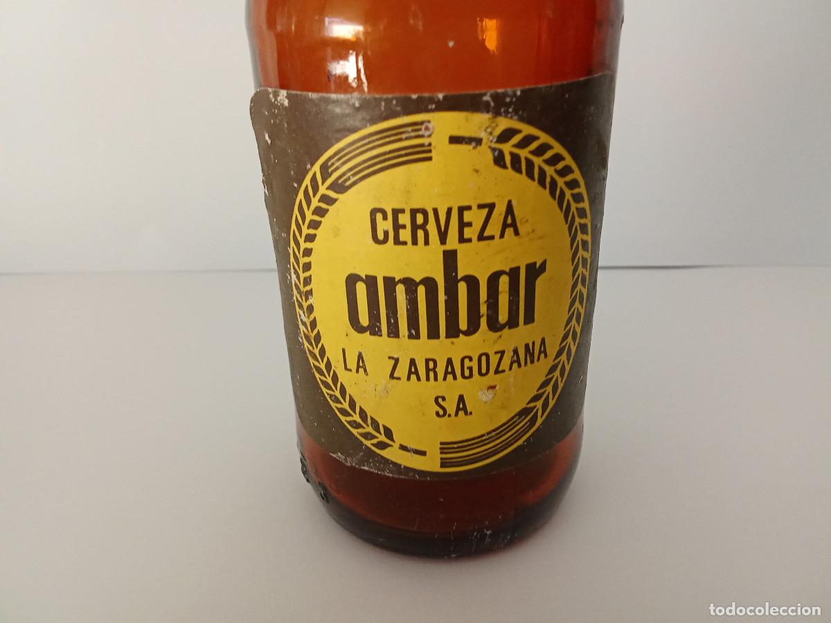 Botellas antiguas: Botell&iacute;n cerveza Ambar La Zagozana etiqueta papel a&ntilde;os 70