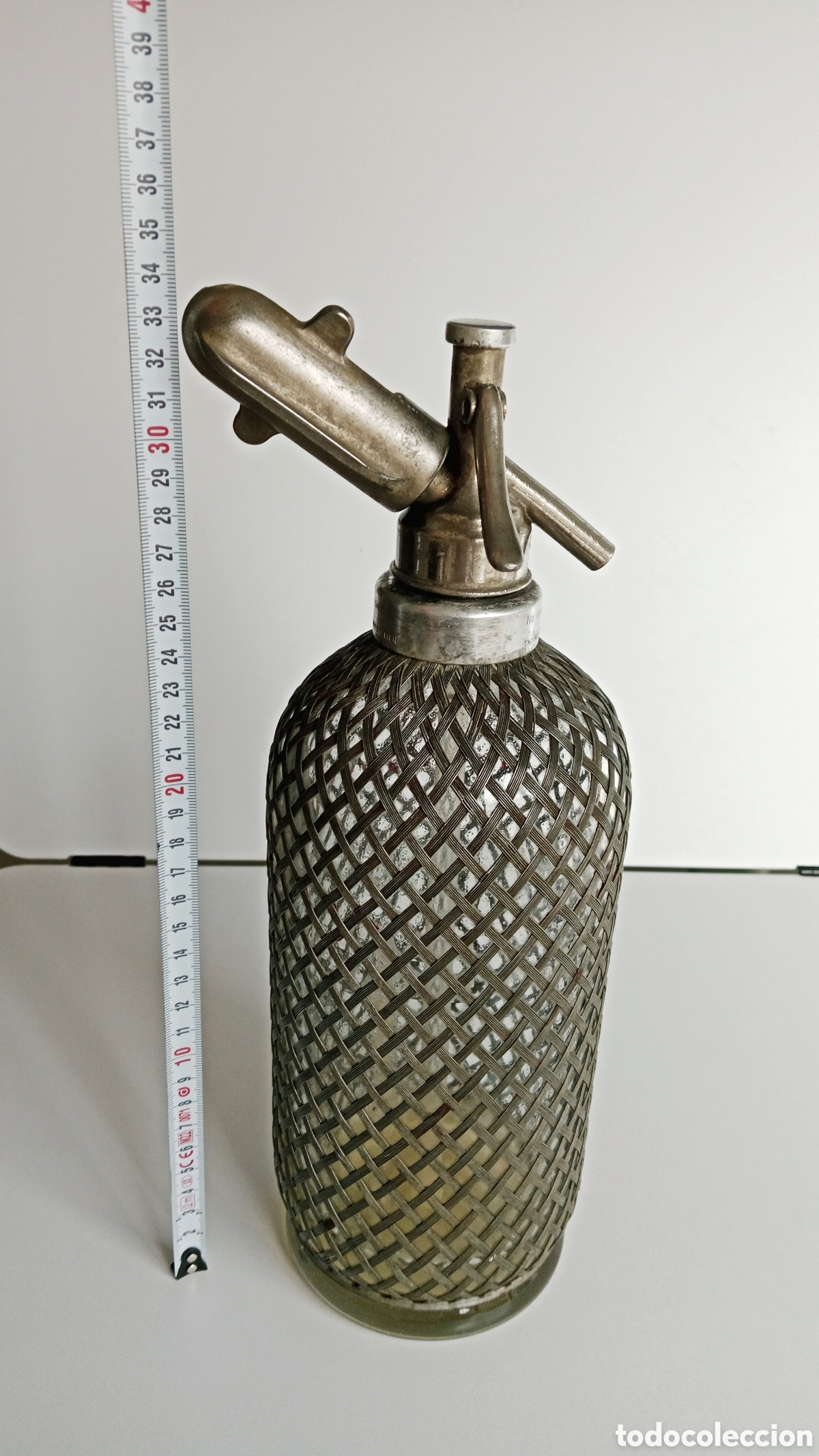 Botellas antiguas: Antiguo Sif&oacute;n Ingl&eacute;s de LONDRES. Sparklets con malla met&agrave;lica y tap&oacute;n de Plomo