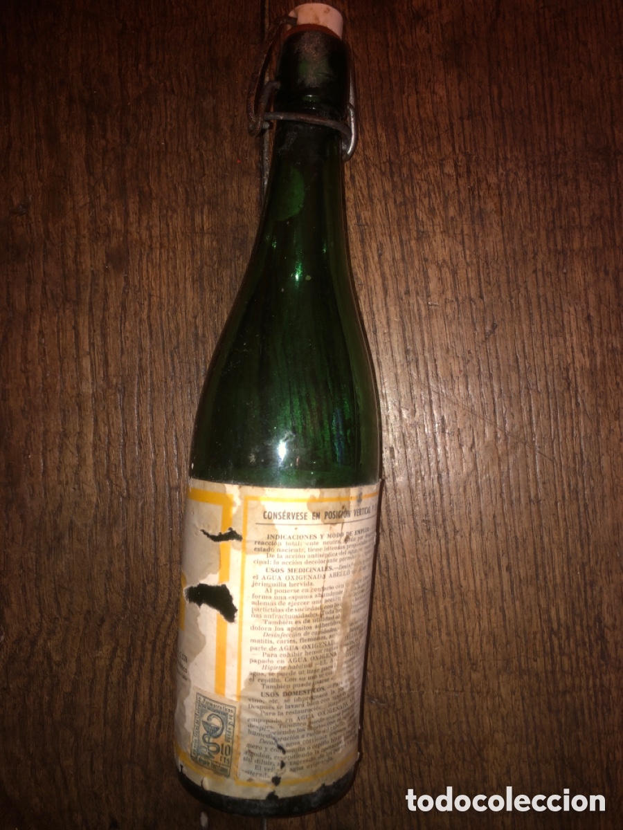Botellas antiguas: Botella agua oxigenada medicinal - Foto 2
