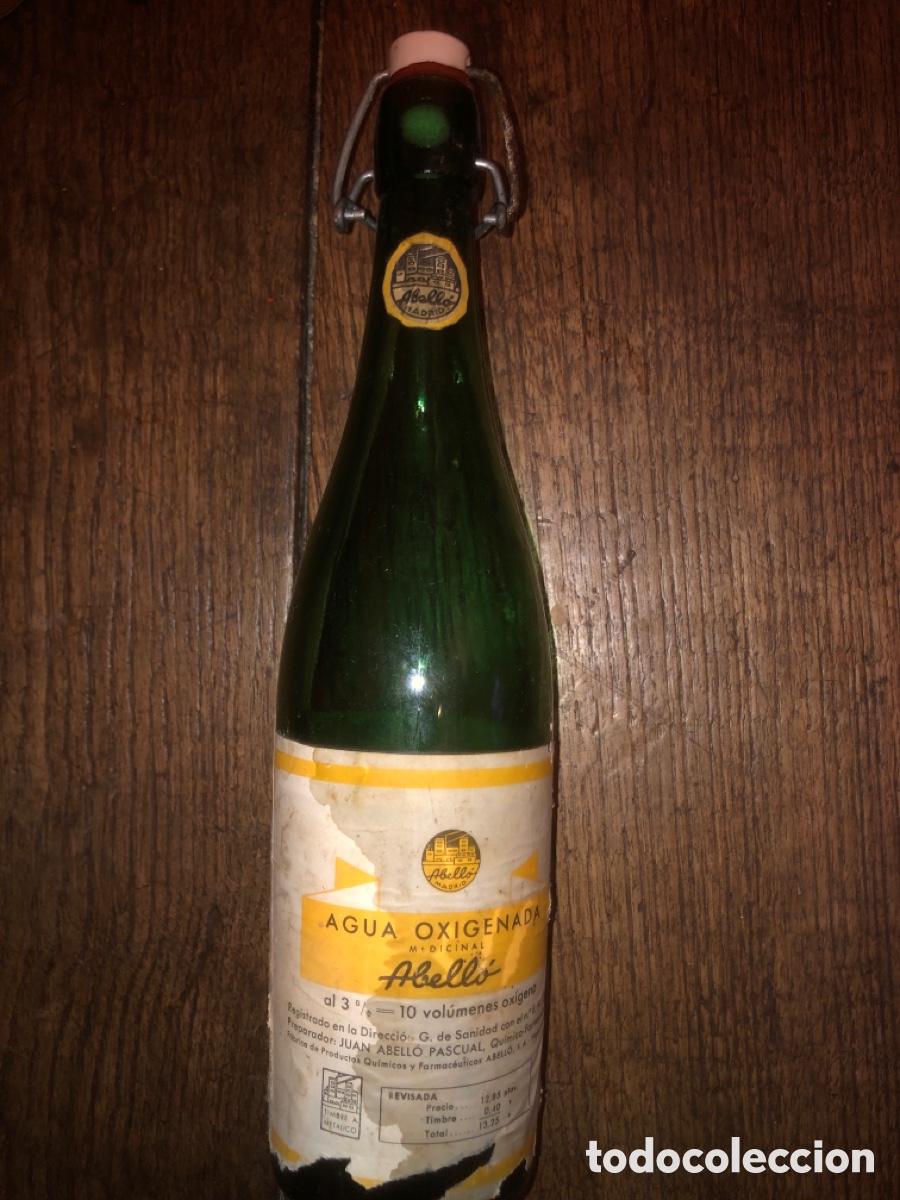 Botellas antiguas: Botella agua oxigenada medicinal - Foto 1