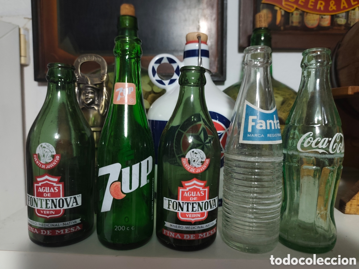 Botellas antiguas: Lote botellas antiguas Fanta coca cola 7up