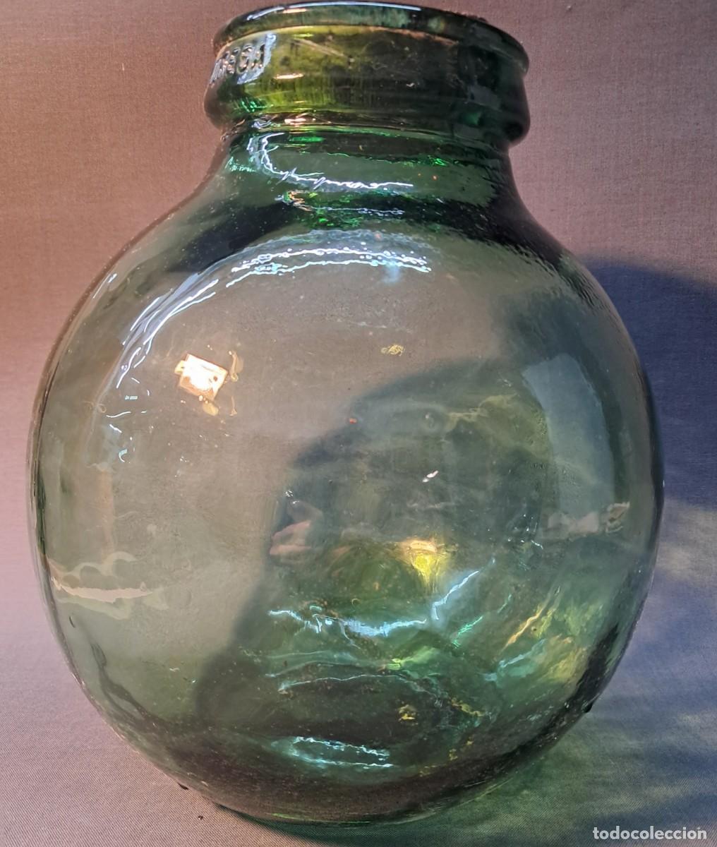 Botellas antiguas: ANTIGUO TARRO DE CRISTAL VERDE - Foto 1