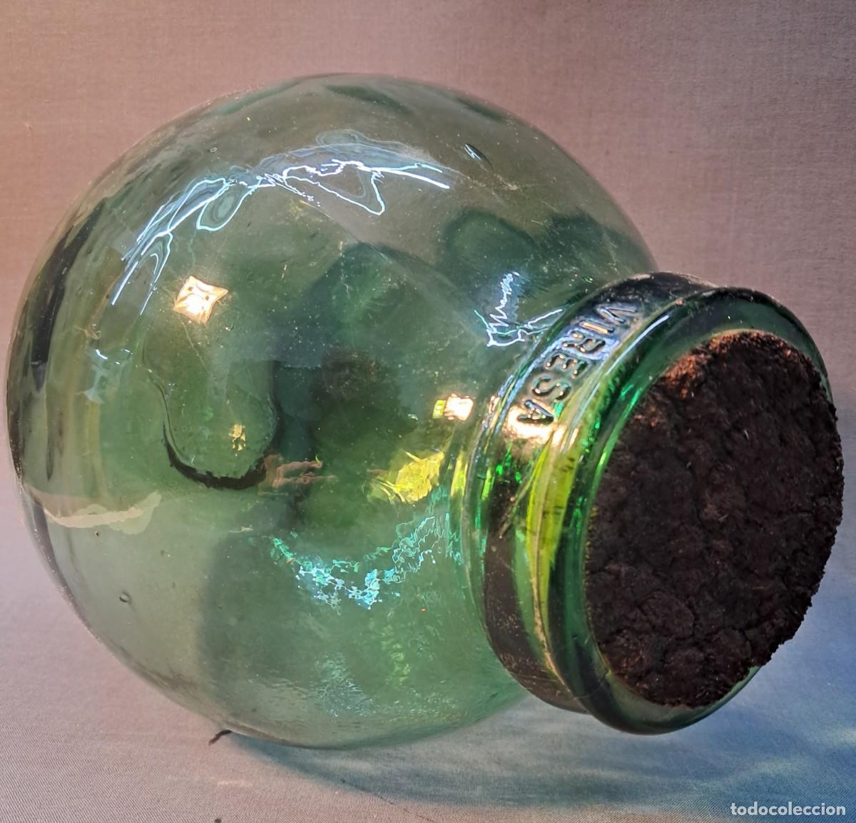 Botellas antiguas: ANTIGUO TARRO DE CRISTAL VERDE - Foto 3