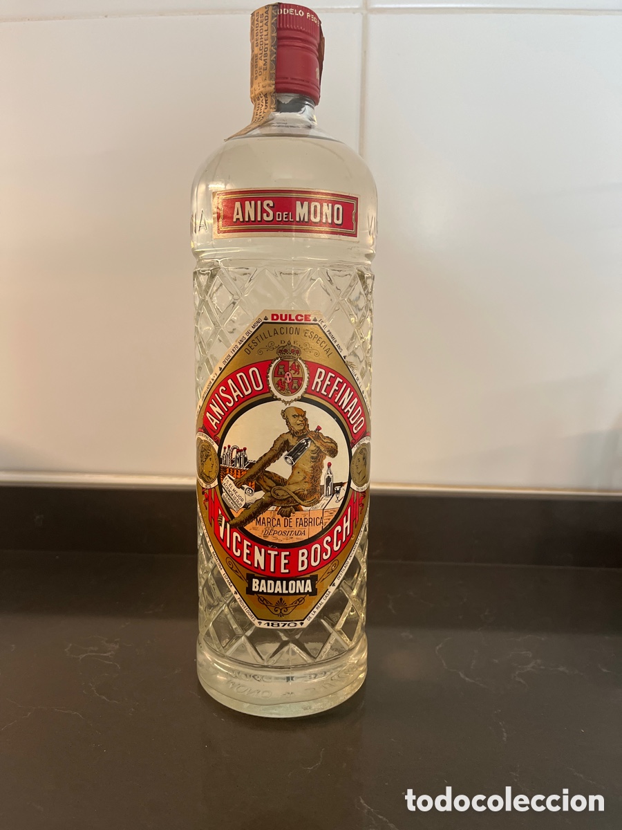 Botellas antiguas: Botella de An&iacute;s de Mono a&ntilde;os 70 u 80