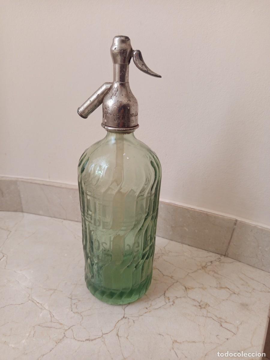 Botellas antiguas: Antiguo sifon La Tutelar, Juan Costabella MAHON. Cabeza plomo y grabada