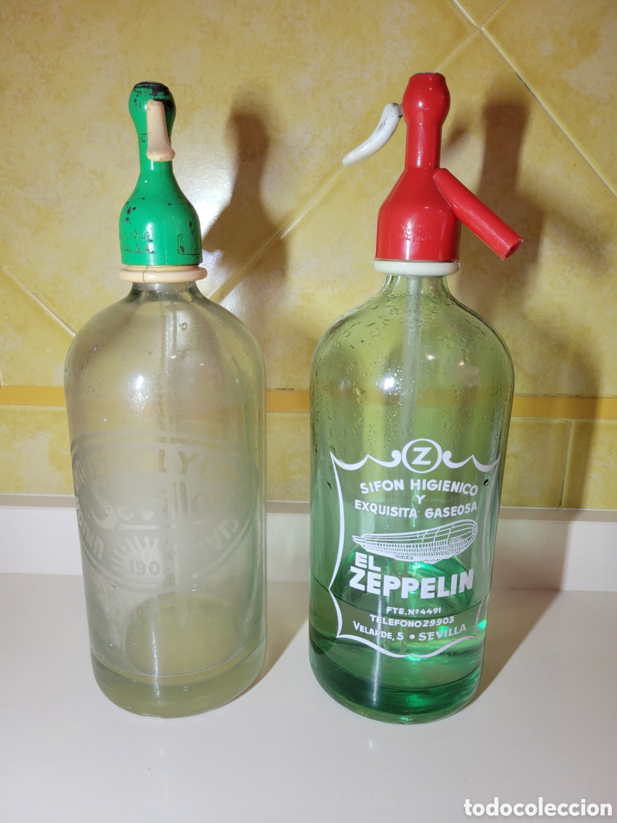 Botellas antiguas: PAREJA DE ANTIGUOS SIFONES EMPRESAS DE SEVILLA