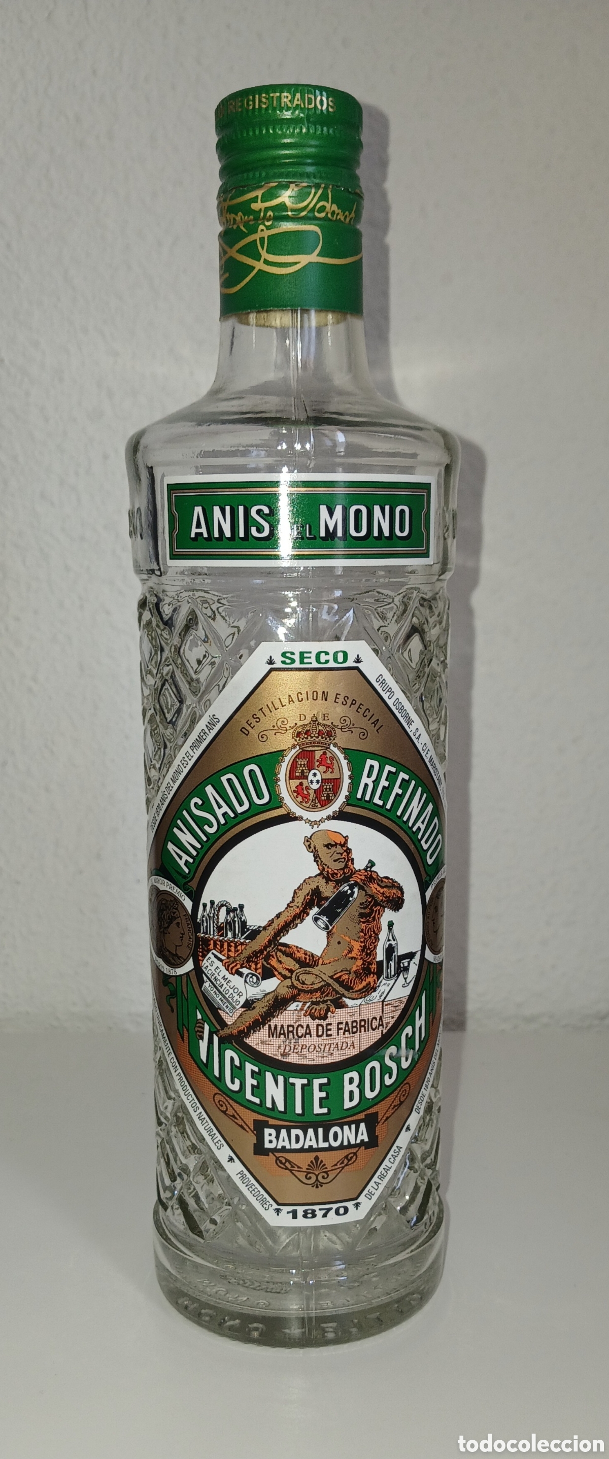 Botellas antiguas: Botella 70 cl Anis del mono seco vacia