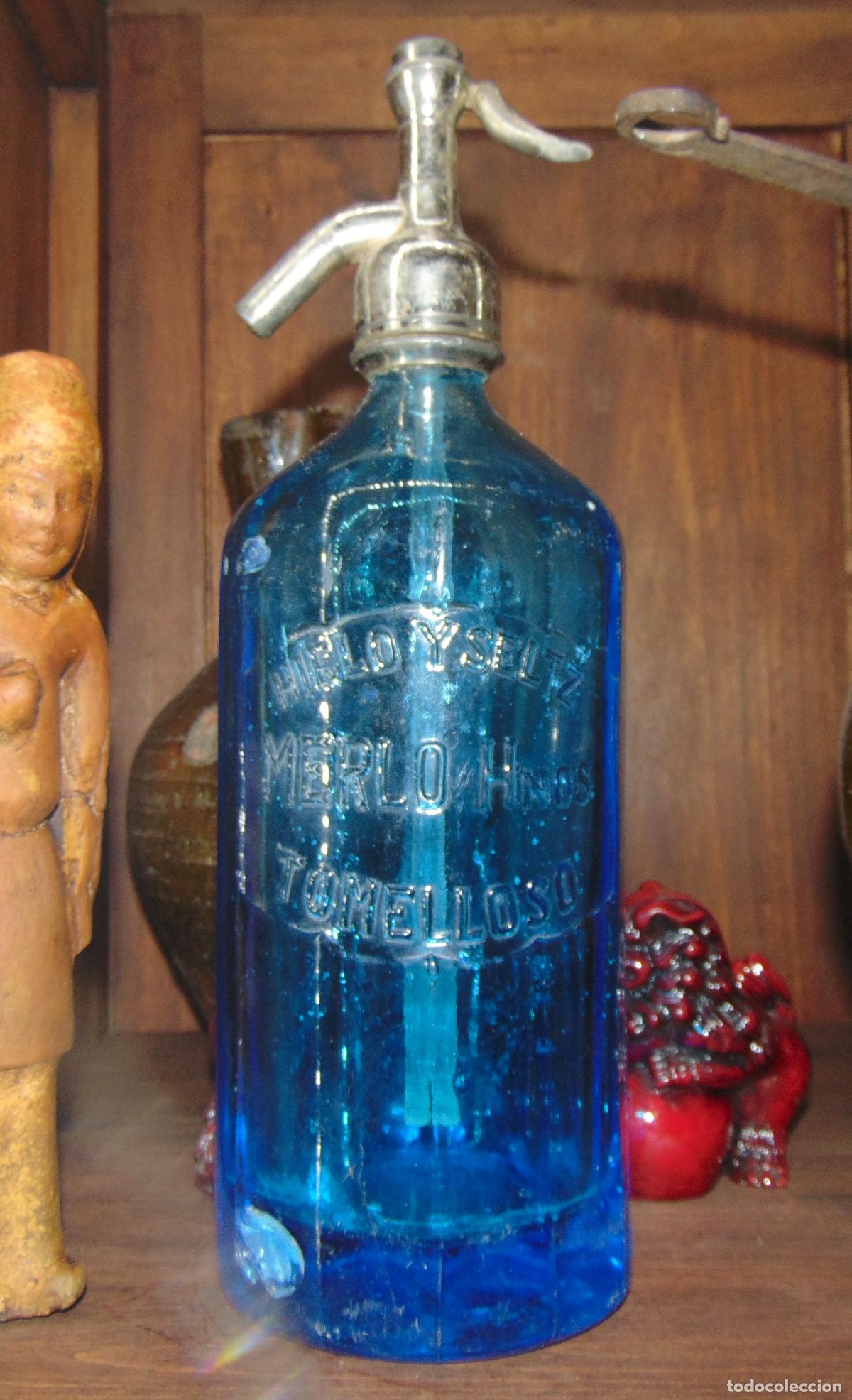 Botellas antiguas: SIFON HIELO Y SELF HNOS MERLO TOMELLOSO AZUL INTENSO, ESCASO