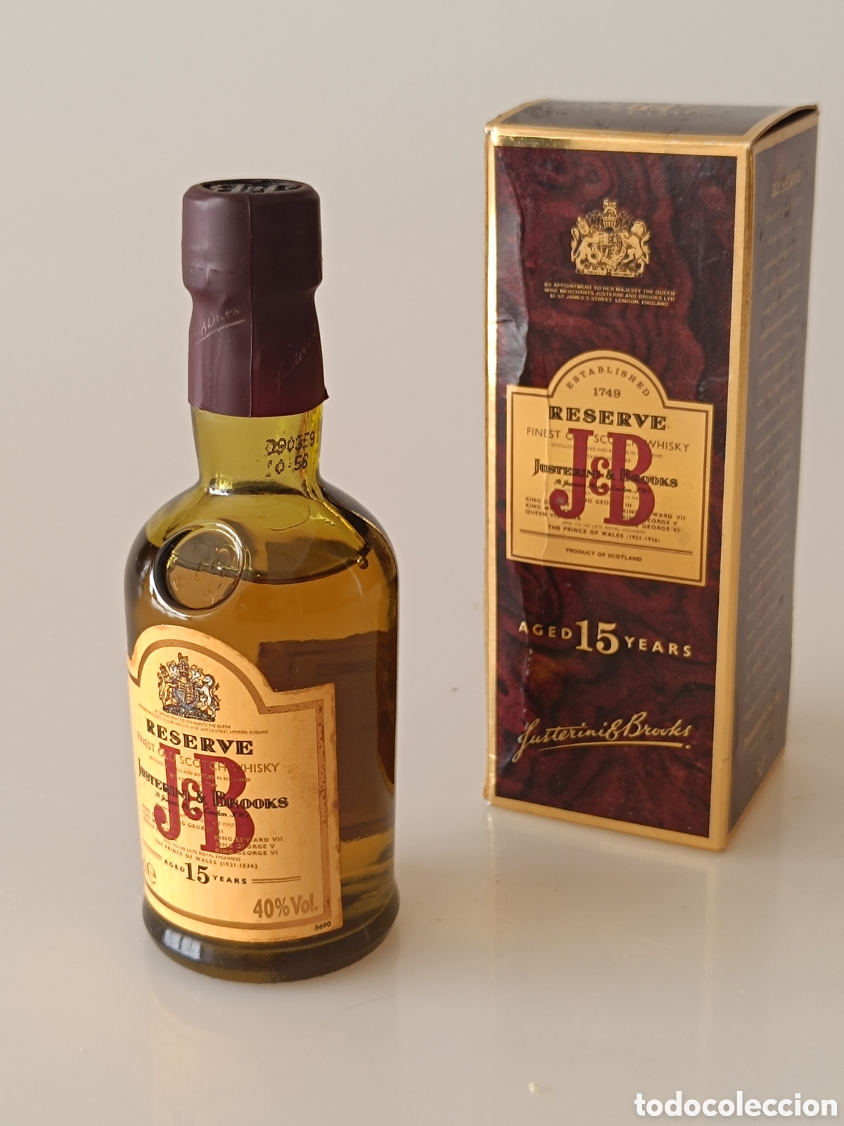 Botellas antiguas: Botella botell&iacute;n JB whisky 15 a&ntilde;os 5cl
