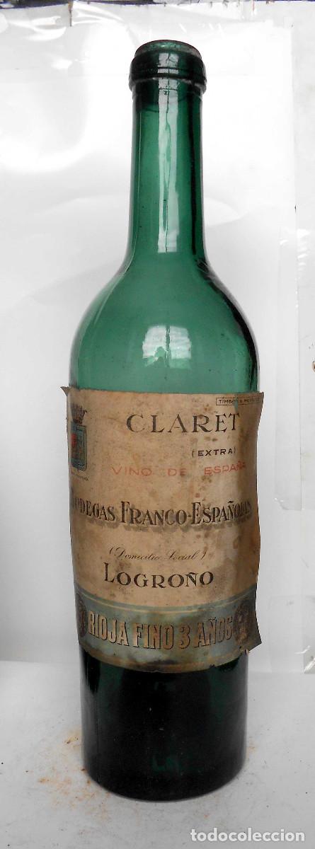 Botellas antiguas: Botella de vino a&ntilde;os 1930, Bodegas Franco Espa&ntilde;olas, escudo republicano