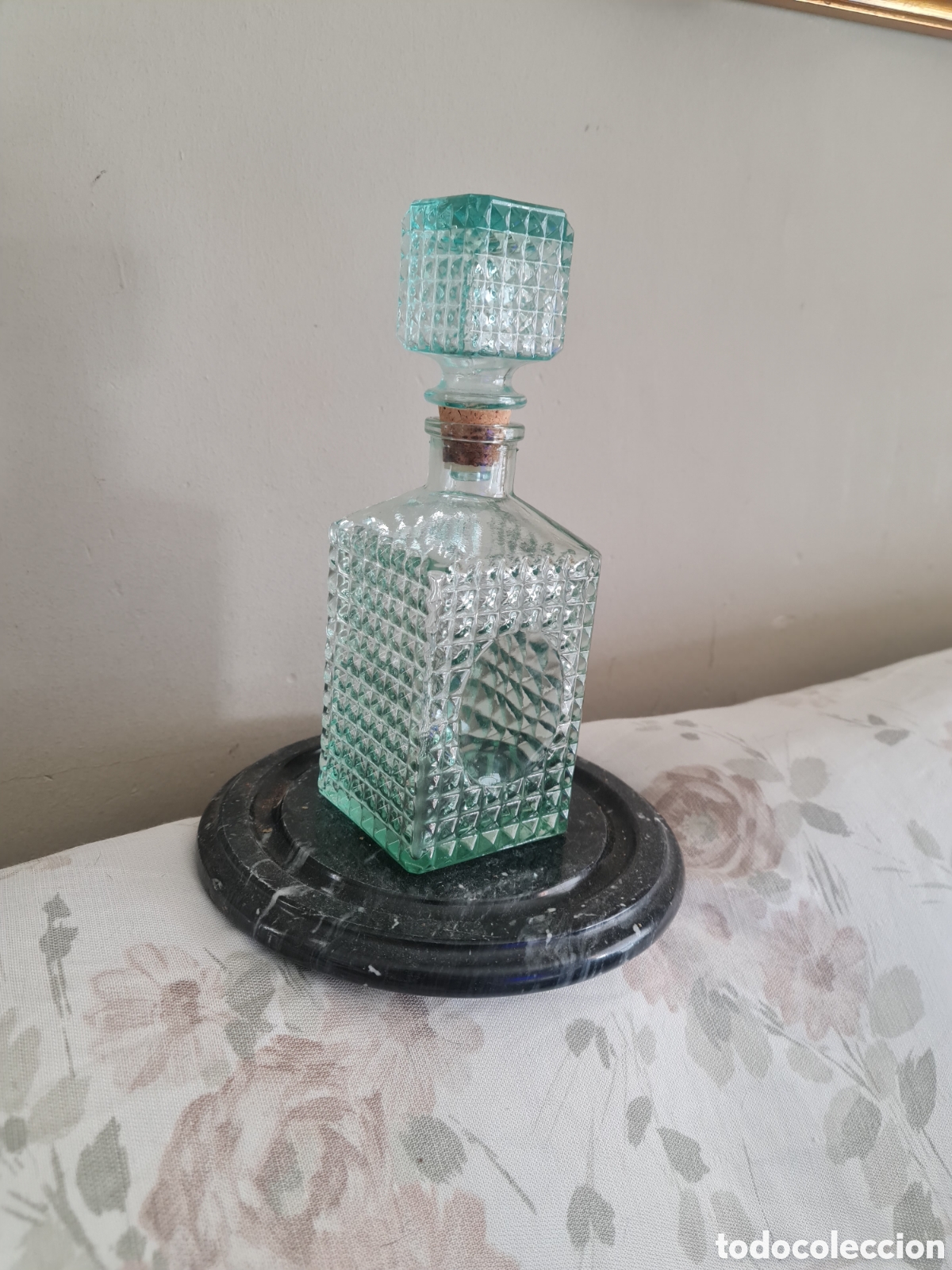 Botellas antiguas: Artesanal cristal verde (Pesada) Mid Century