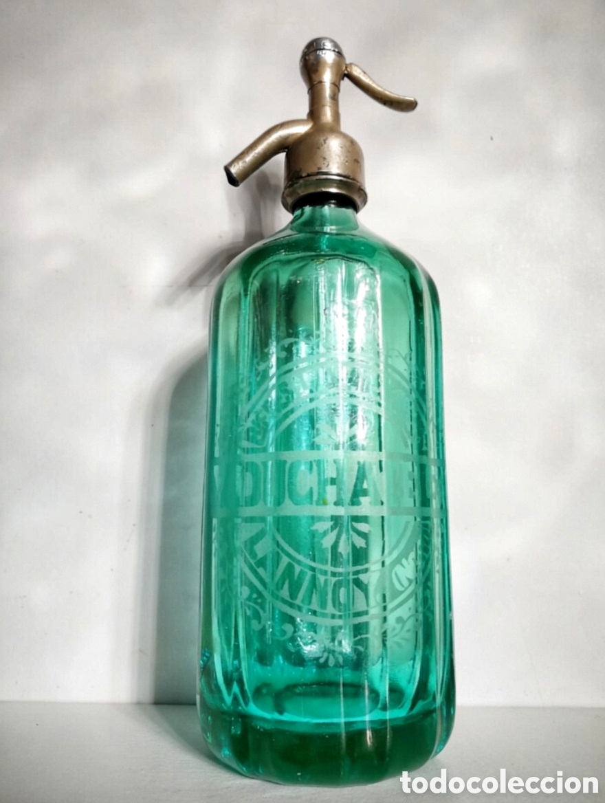 Botellas antiguas: Antiguo Sif&oacute;n Franc&eacute;s. Verde Esmeralda. LANNOY 1928, PAR&Iacute;S. Tap&oacute;n de Plomo