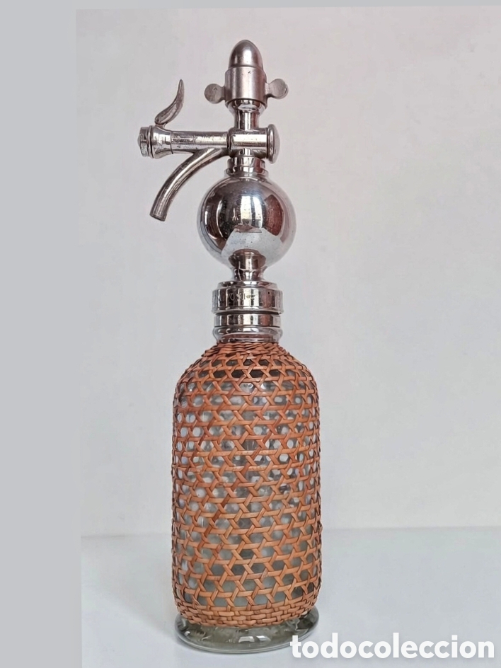Botellas antiguas: Antiguo Sif&oacute;n Franc&eacute;s s. XIX. SPARKLETS Bola Met&aacute;lica. Malla Mimbre. Tap&oacute;n Plomo Cromado