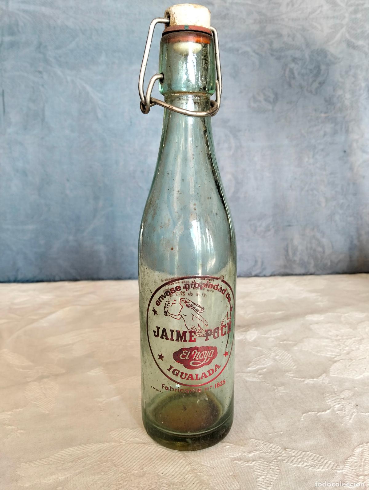 Botellas antiguas: Botella de gaseosa antigua de cristal envase propiedad de Jaime Poch el noya Igualada