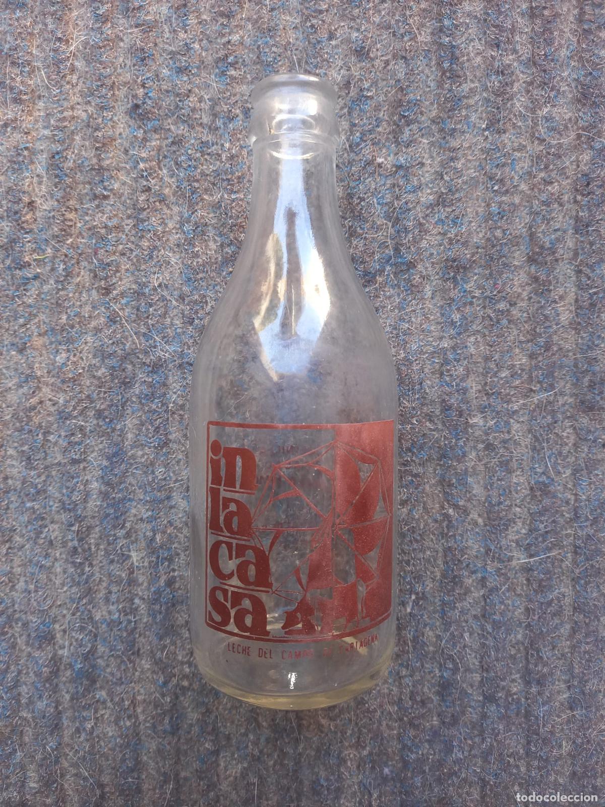 Botellas antiguas: BOTELL&Iacute;N LECHE*INLACASA*LECHE DEL CAMPO DE CARTAGENA,INDUSTRIAS LACTEAS DE CARTAGENA S.A.SERIGRAFIA