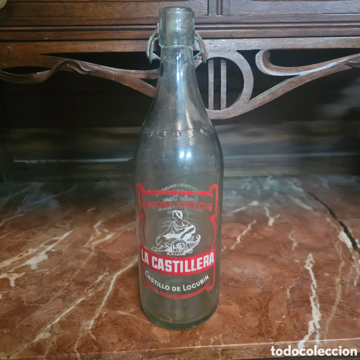 Botellas antiguas: Botella gaseosa especial la castillera castillo de locubin