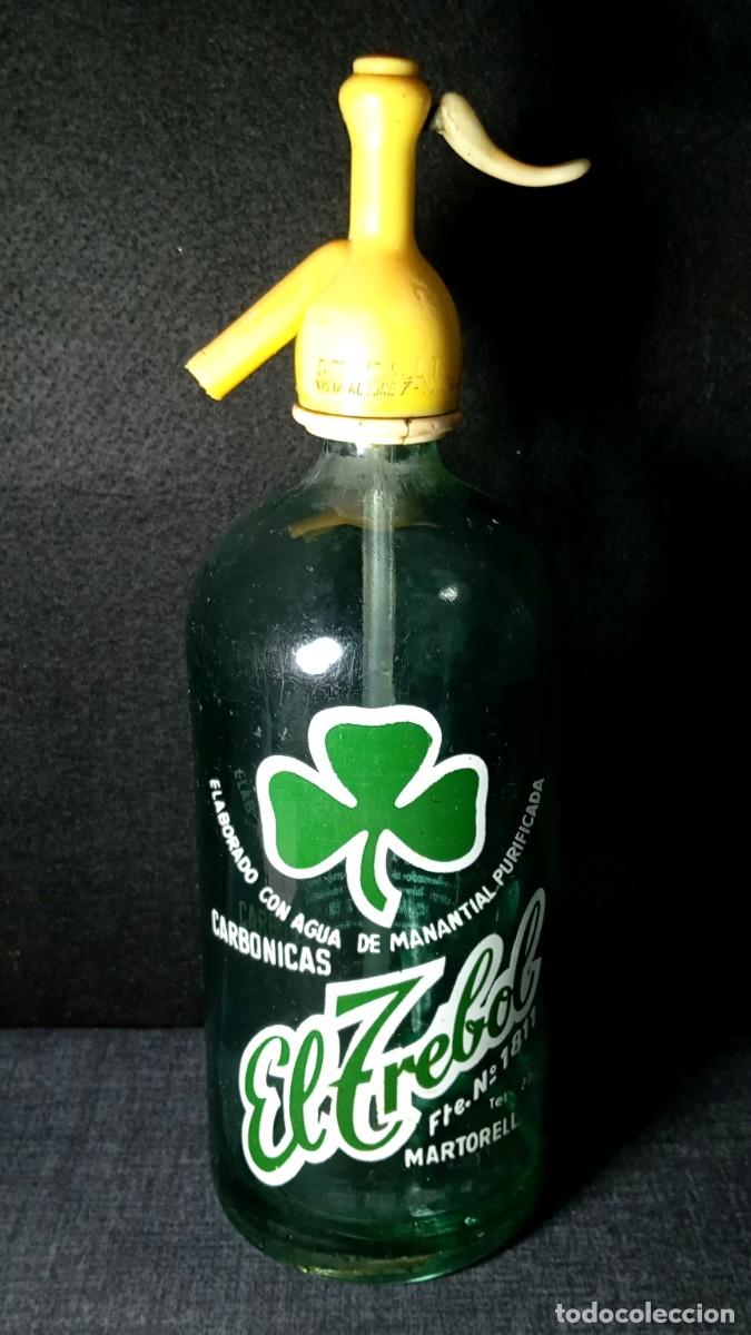 Botellas antiguas: ⚜️ &Ntilde;01. Botella de sif&oacute;n El Tr&eacute;bol (variante 1, ver descripci&oacute;n), Martorell. Buen estado. 1255 g