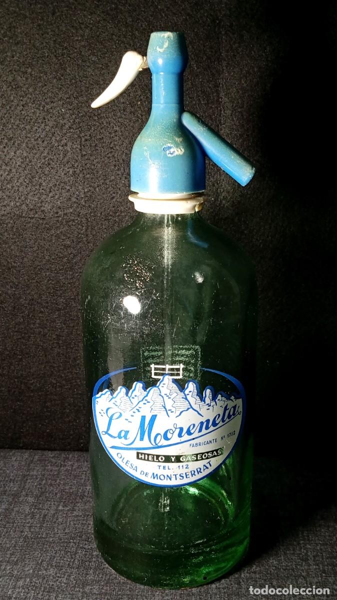 Botellas antiguas: ⚜️ &Ntilde;01. Botella de sif&oacute;n La Moreneta, Olesa de Montserrat. Buen estado. 1285 g