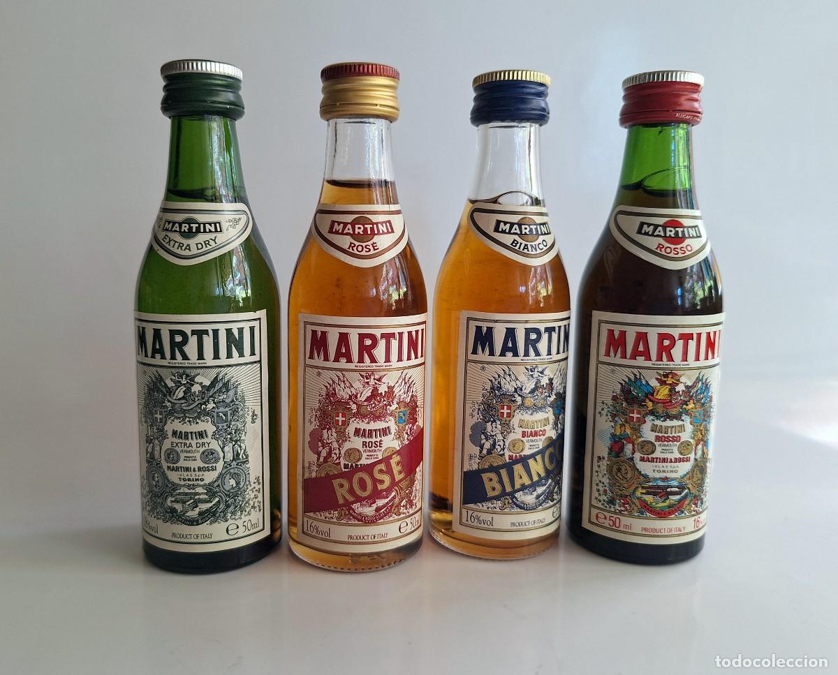 Botellas antiguas: Lote de 4 botellitas miniaturas Vermut Martini - Set Completo (Bianco, Dry, Rosso, Ros&eacute;)