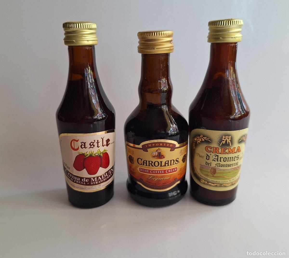 Botellas antiguas: Lote de 3 botellitas miniaturas Licores de Crema: Carolans Irish Cream y Castle Fresas