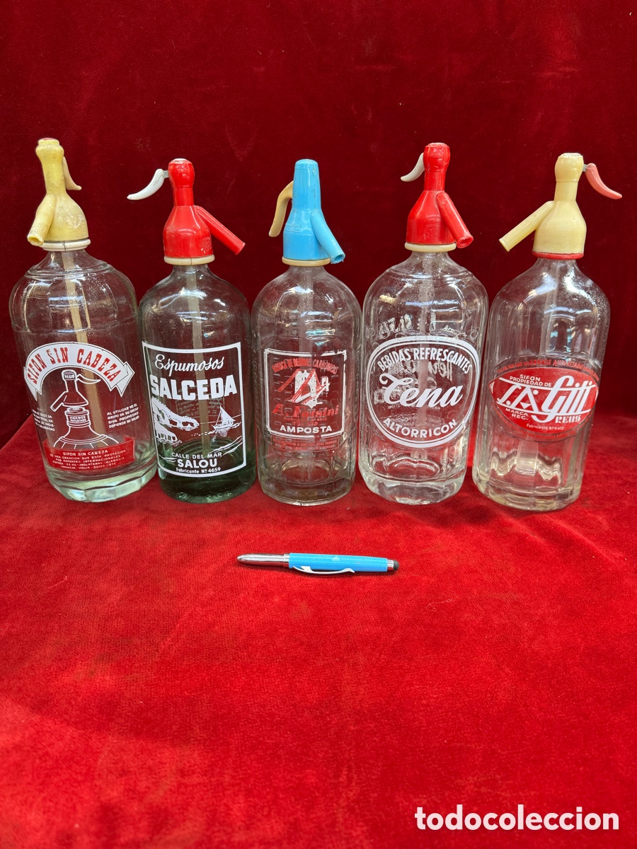 Antique bottles: Lote de 5 antiguos sifones serigrafiados!