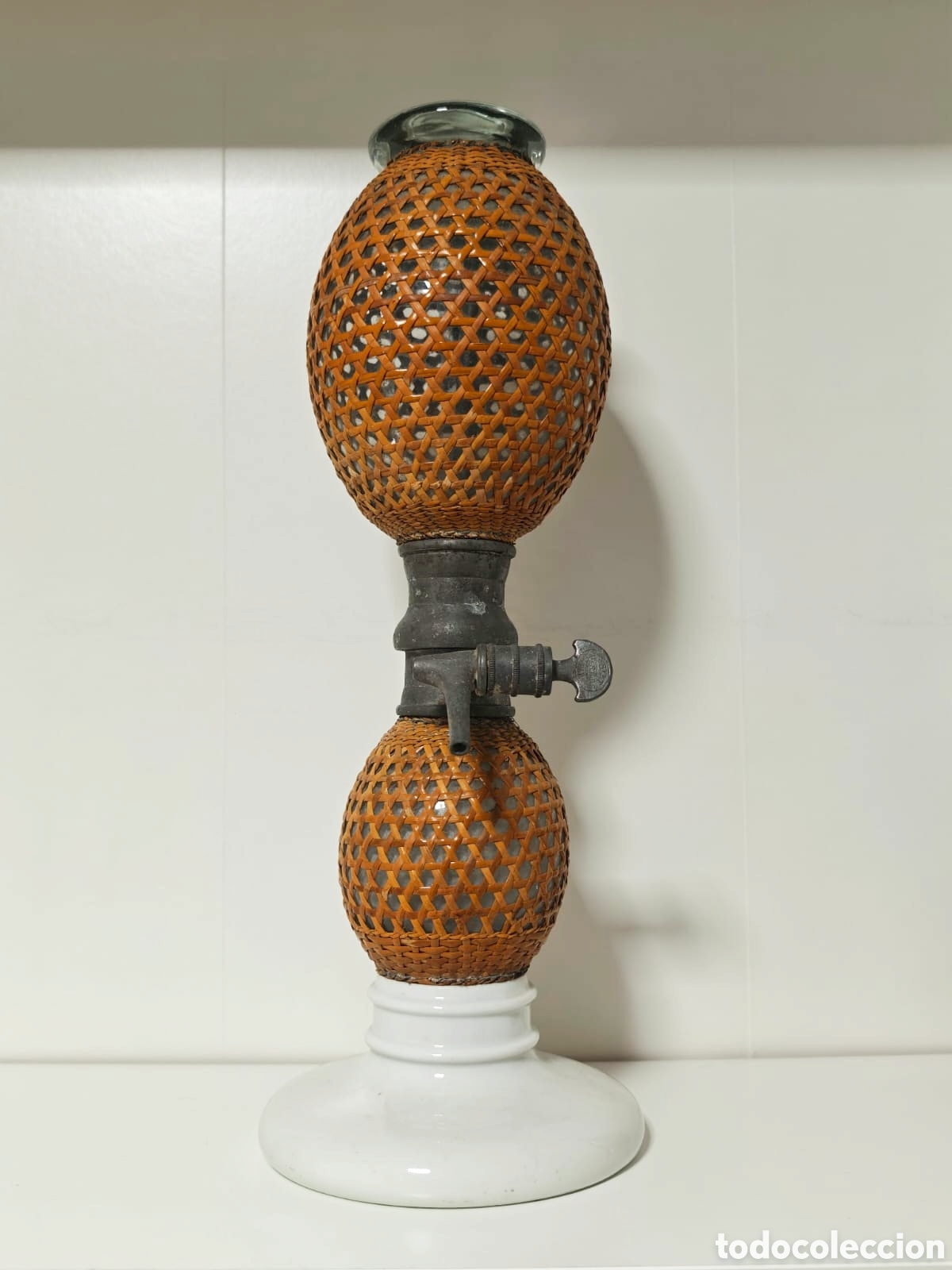 Botellas antiguas: Antiguo Sifon de Briet. 2 Bolas Base de Porcelana. Grifo de Plomo