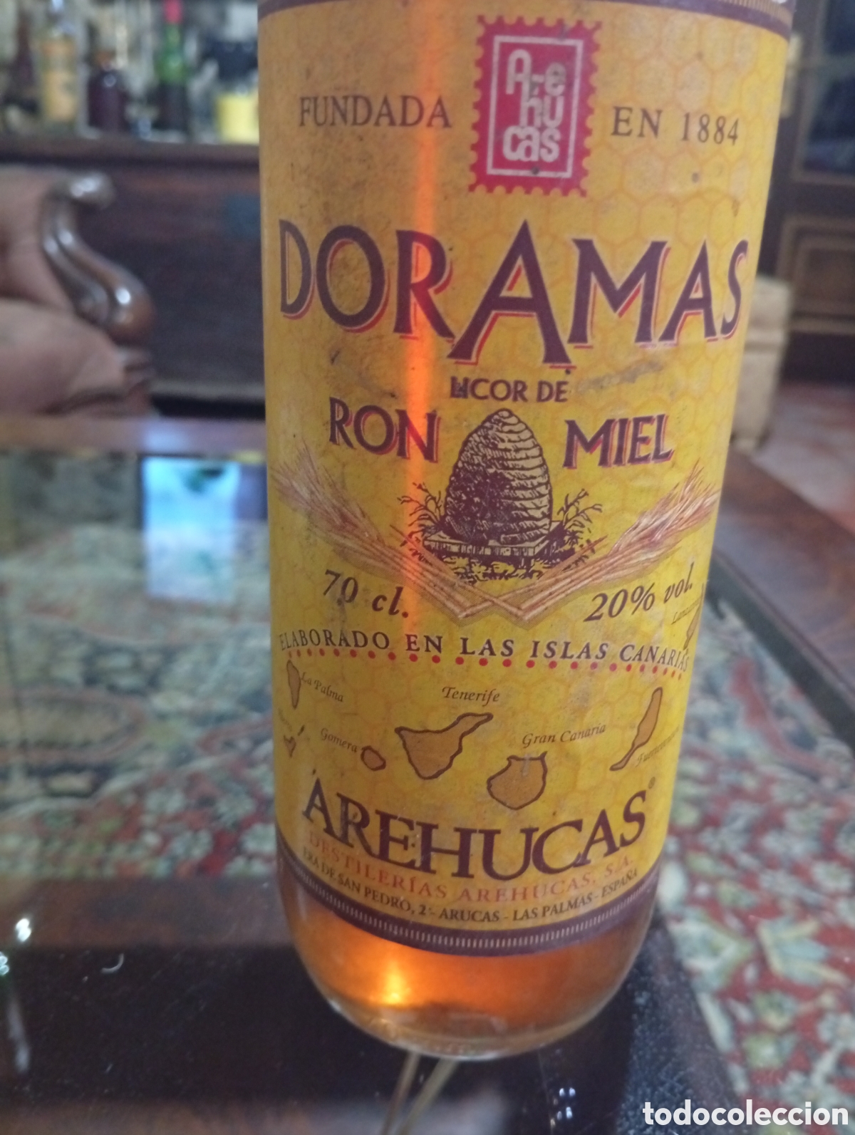 Botellas antiguas: Botella Arehucas ron miel - Foto 2