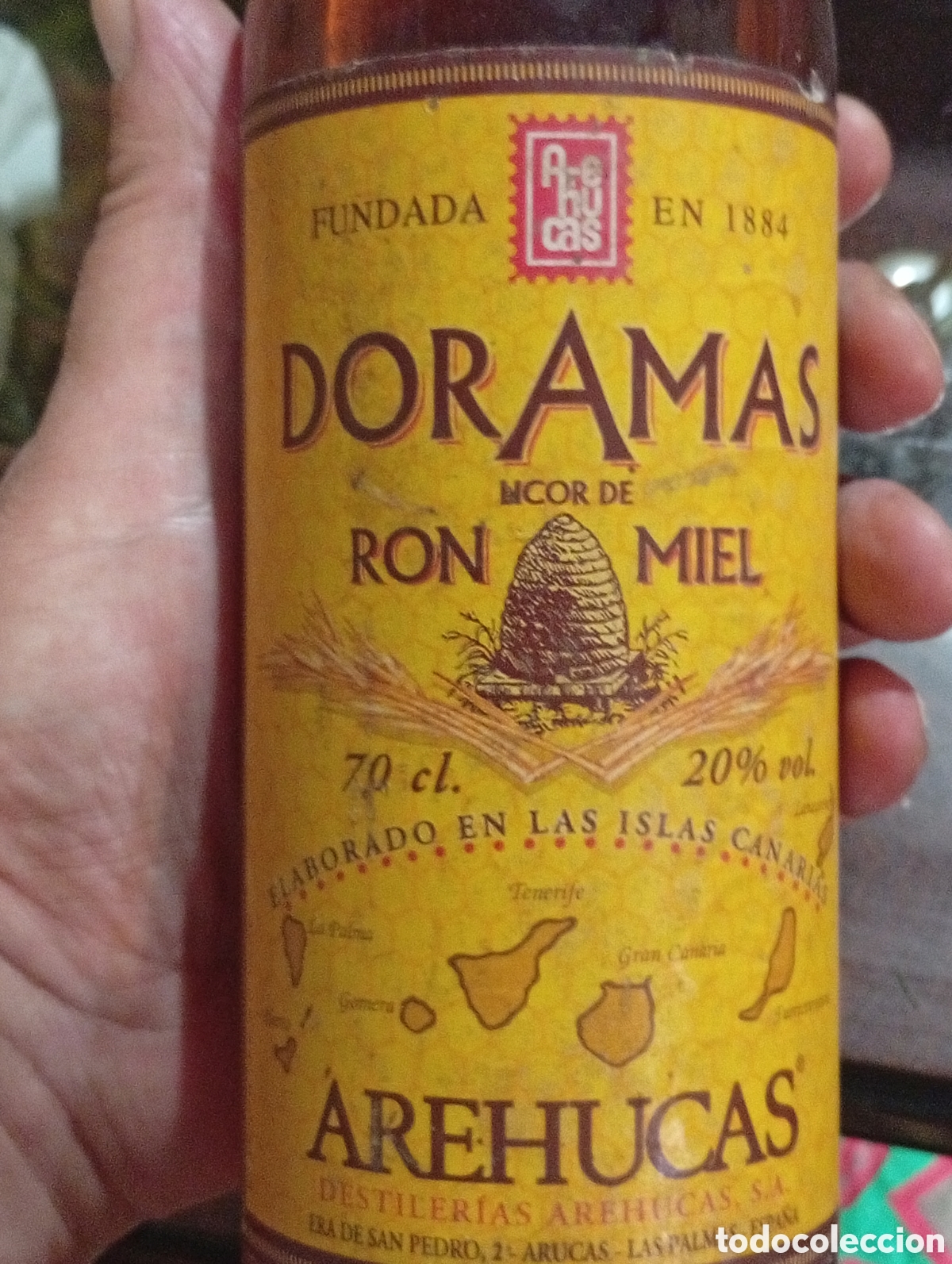 Botellas antiguas: Botella Arehucas ron miel - Foto 5