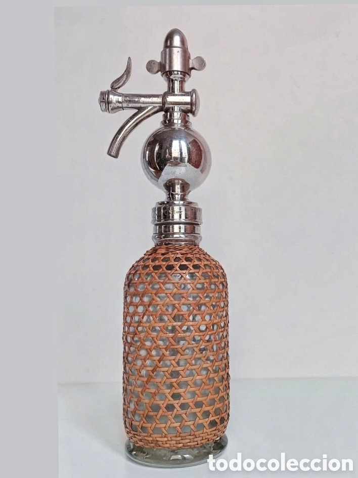 Botellas antiguas: Antiguo Sif&oacute;n Franc&eacute;s s. XIX. SPARKLETS Bola Met&aacute;lica. Malla Mimbre. Tap&oacute;n Plomo Cromado