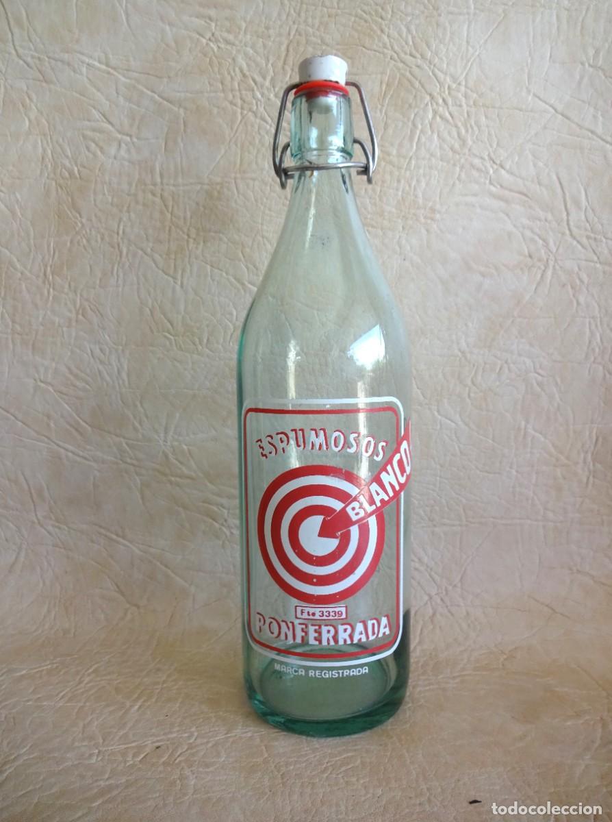 Botellas antiguas: antigua botella espumosos blanco ponferrada serigrafiada tapon porcelana