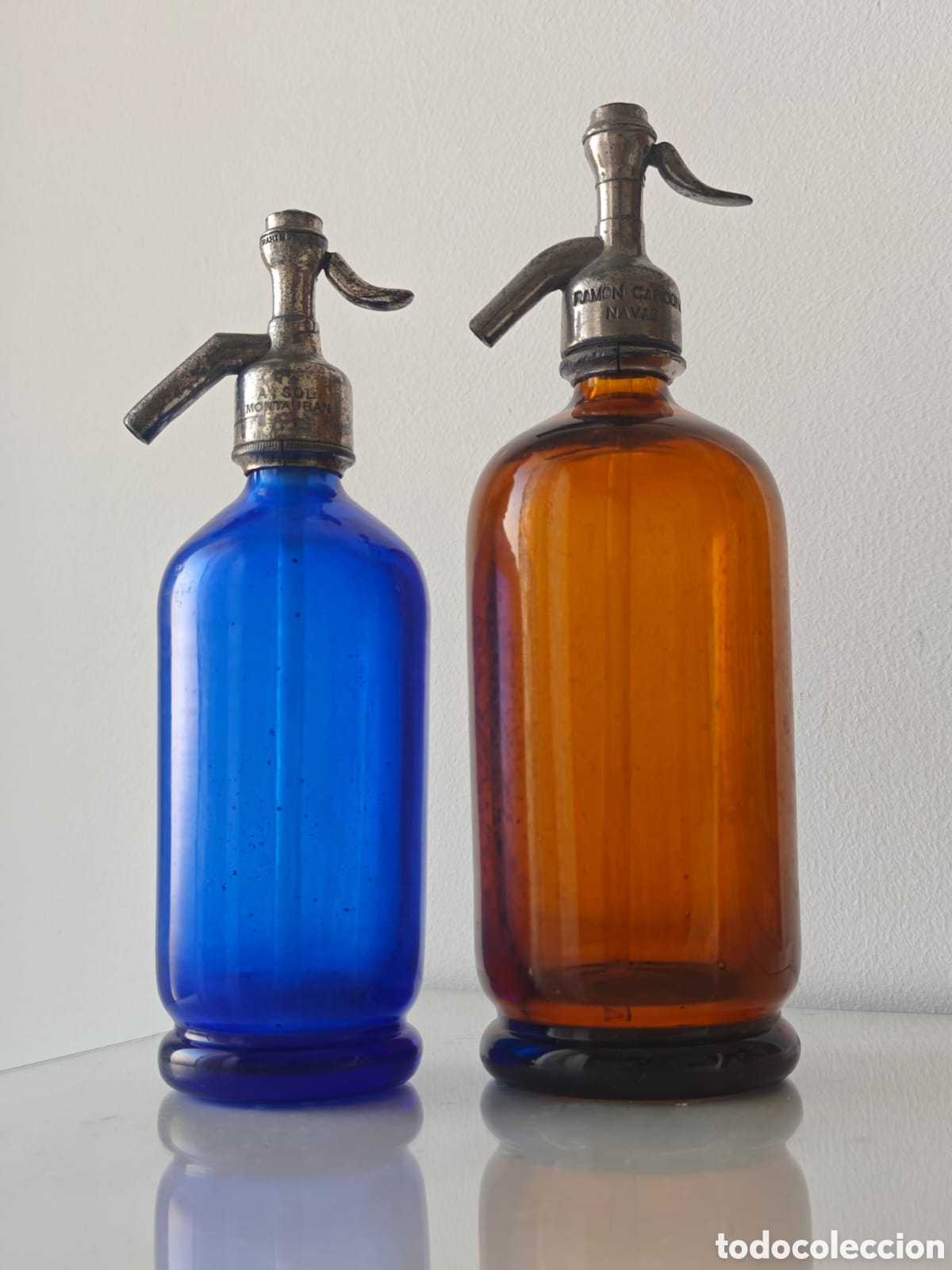 Botellas antiguas: Antiguo Sif&oacute;n Franc&eacute;s. Azul Cobalto. Perque&ntilde;o 1/2 Litros. Pieza de Colecci&oacute;n. MONTAUBAN