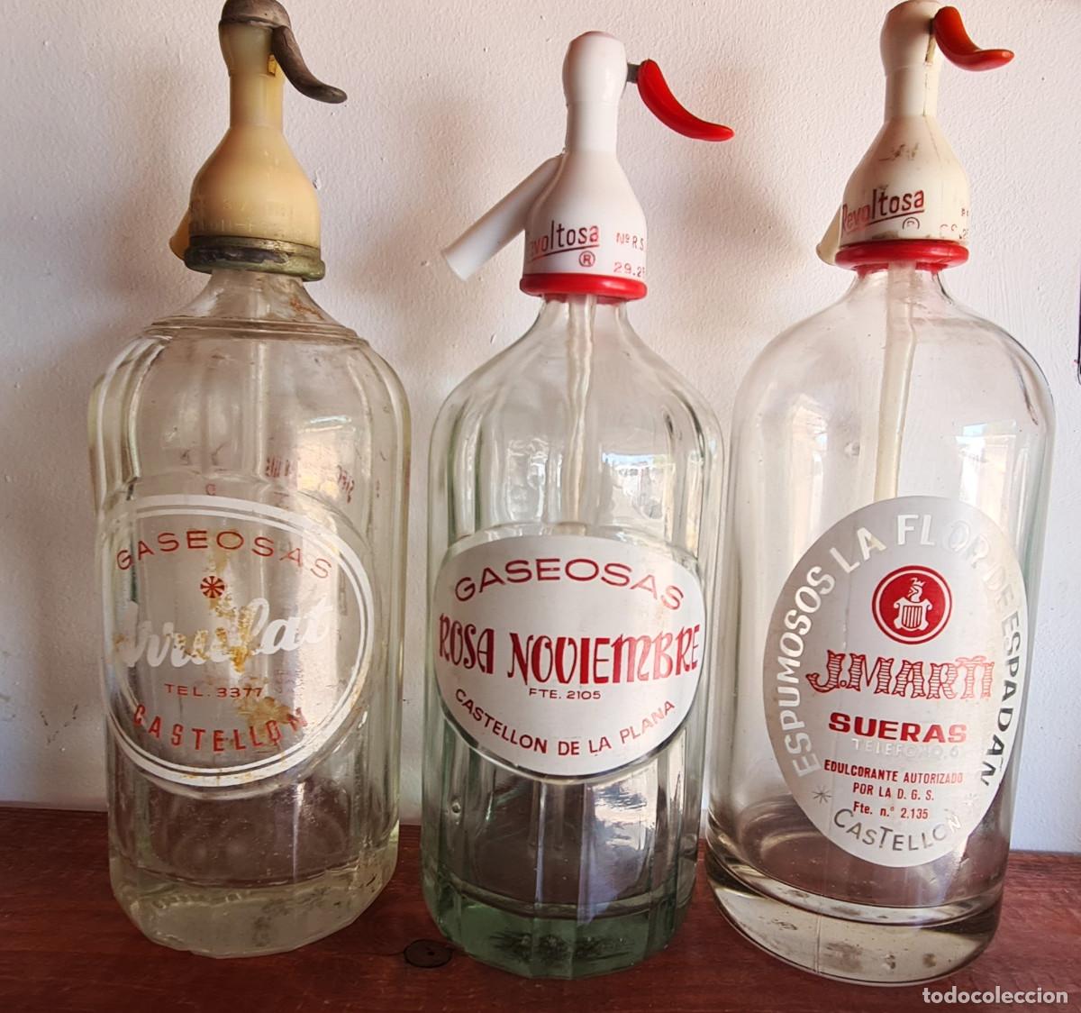 Botellas antiguas: Lote sifones antiguos de Castell&oacute;n. Arrufat, Rosa Noviembre y J.Marti.