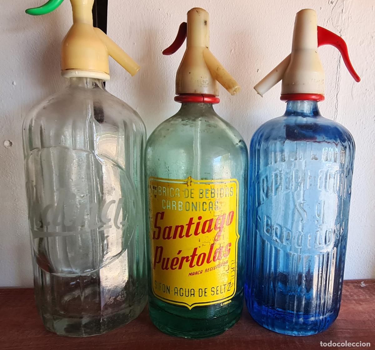 Botellas antiguas: Lote 3 sifones antiguos, Ondina, Santiago Pu&eacute;rtolas y La perfecci&oacute;n.