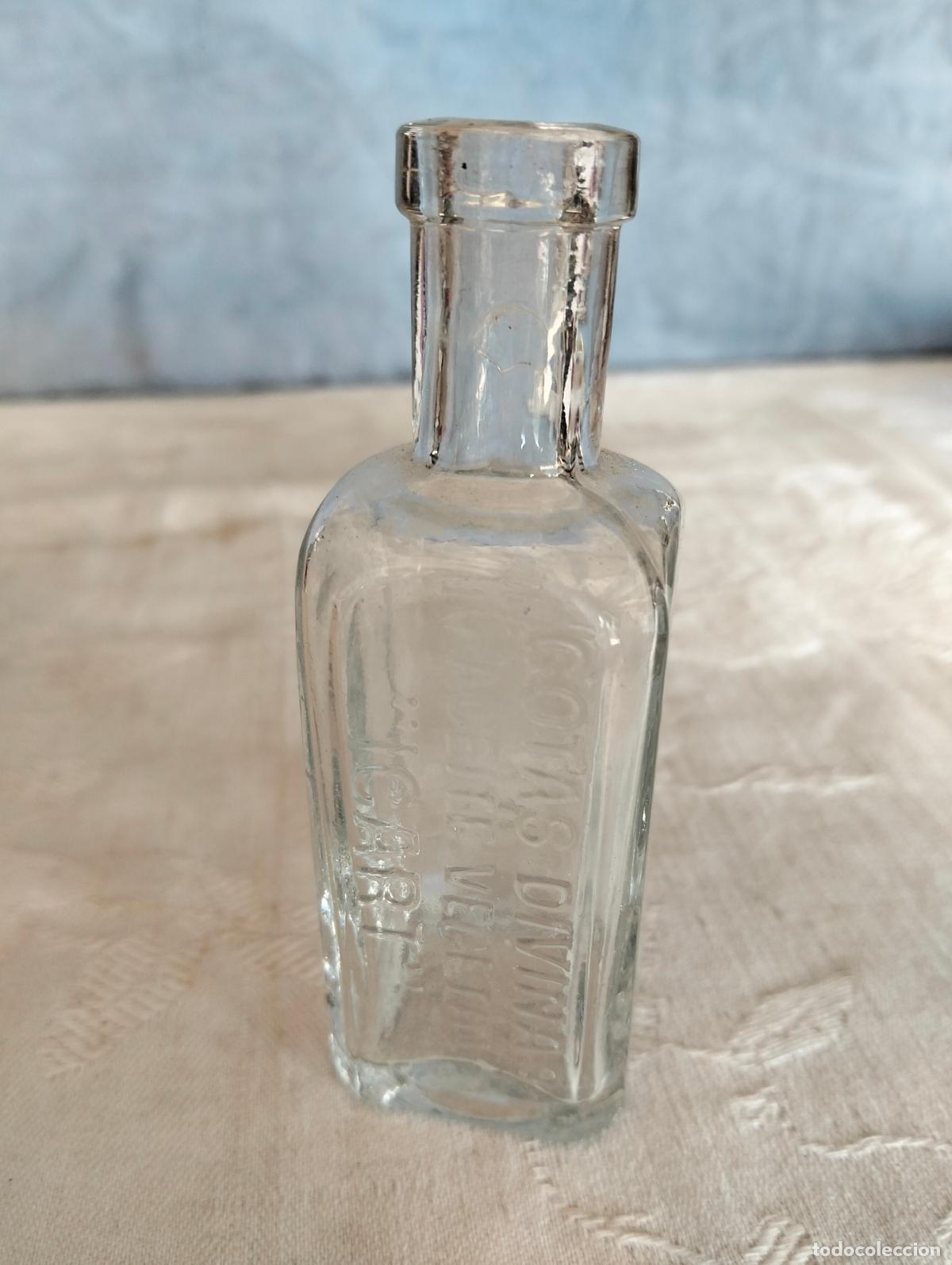 Garrafas antigas: Antiguo bote de cristal transparente frasco botell&iacute;n peque&ntilde;o gotas divinas aceite vegetal icart