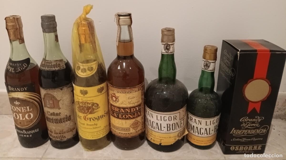 Botellas antiguas: 7 botellas co&ntilde;ac brandy fine champagne licor estomacal solo en mano